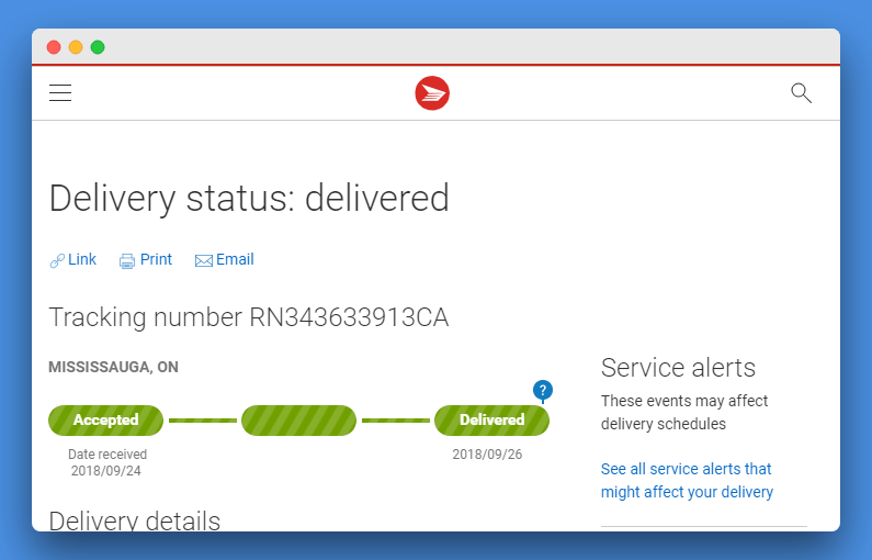 Tracking package from canada to us